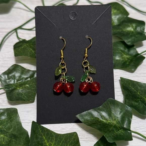 Handmade Jewelry - ❤️🍒 Handmade Red Gold Cherry Cute Lightweight Dangle Earrings 🍒❤️